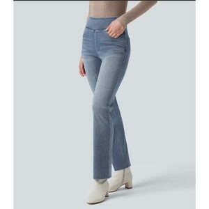 Halara High Waisted Straight Leg Jeggings Blue Denim Light Wash Pull On Size M